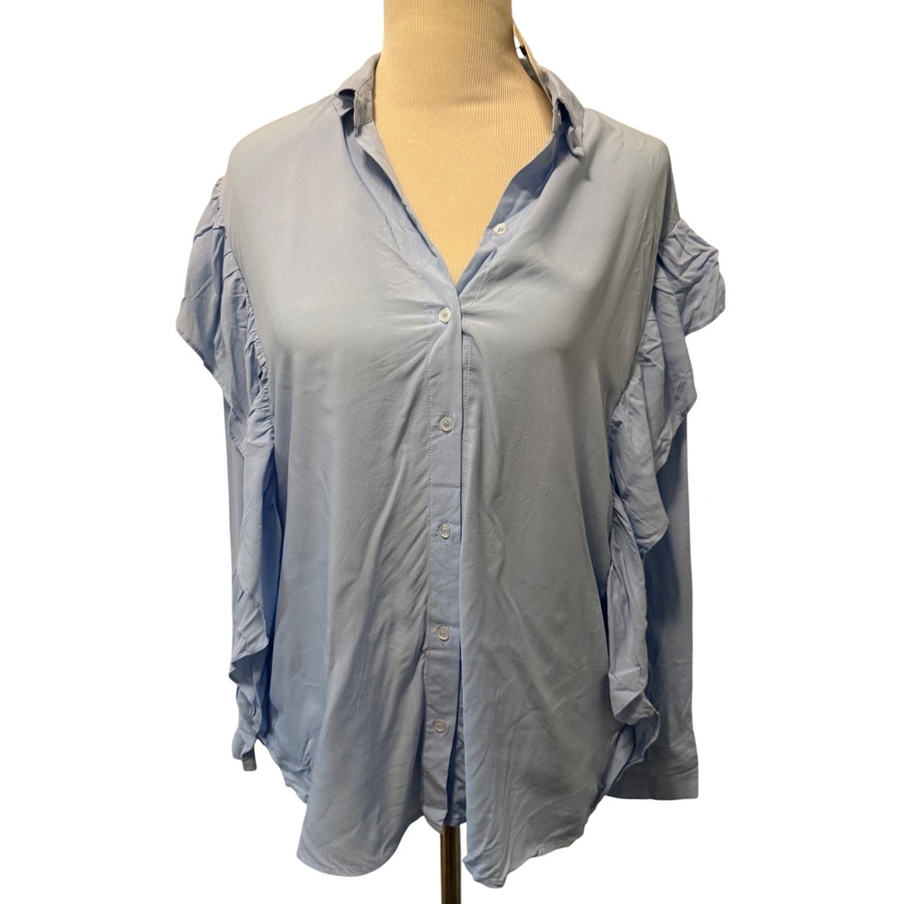 DR2 by Daniel Rainn French Blue Ruffle‎ Long Sleeve Button Down Shirt